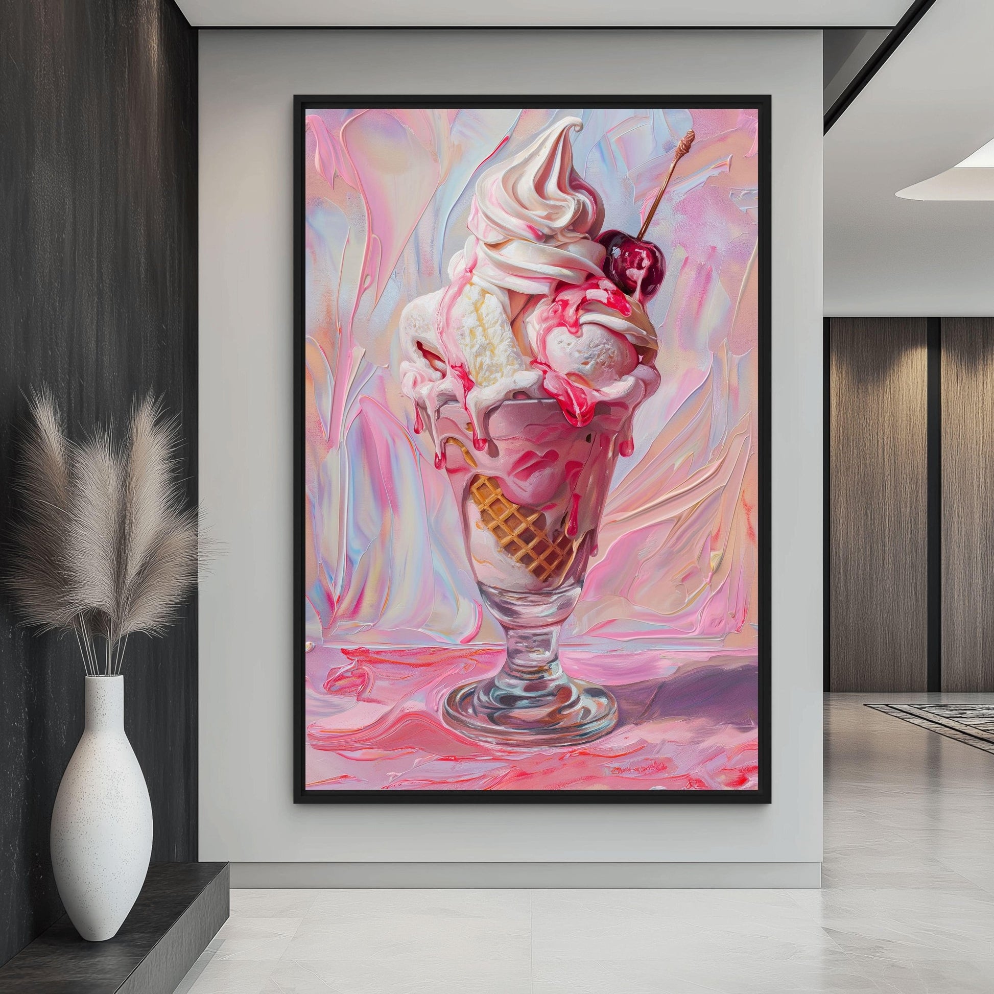Delicious Pink Ice Cream Framed Canvas