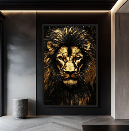 Golden Lion Luxury Art Canvas Print Detail | PaintFu