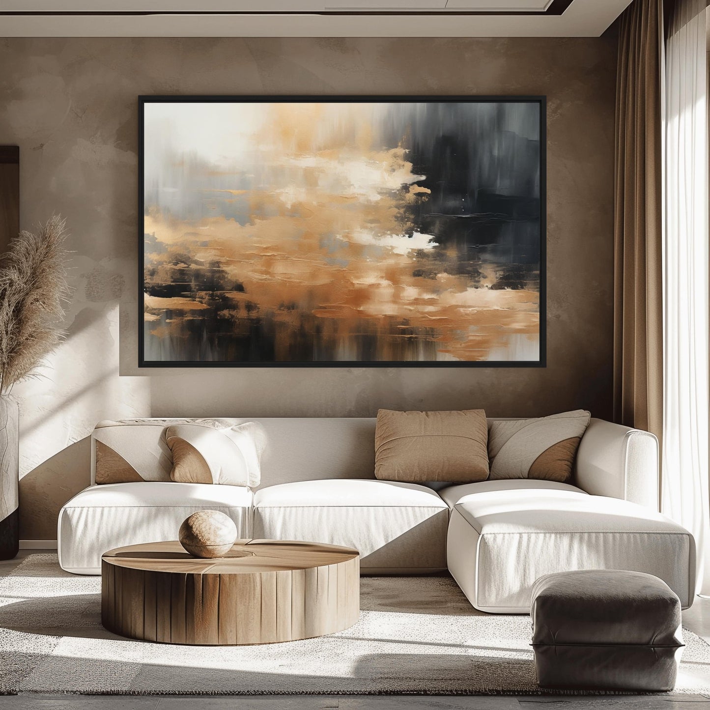Gold Black Grey Modern Art Framed Canvas
