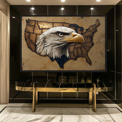 American Eagle Patriotic Art Framed Canvas - PaintFu