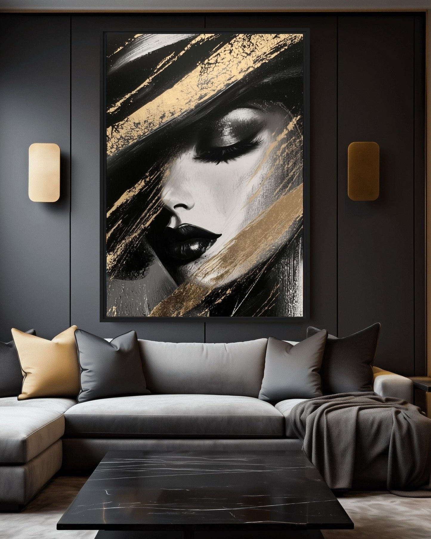 Woman In Hat Abstract Art Framed Canvas