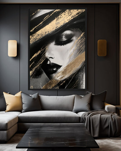 Woman In Hat Abstract Art Framed Canvas - PaintFu