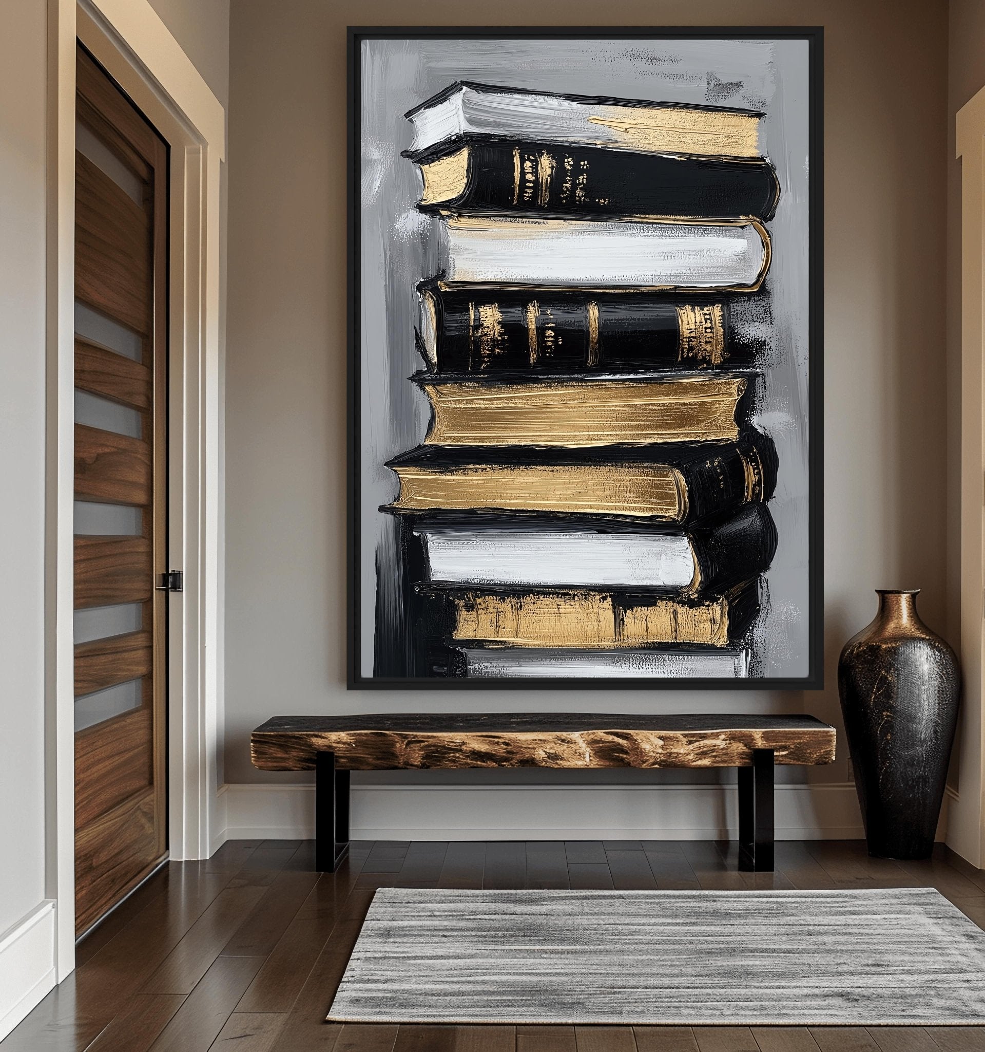 Stack of Books Modern Art Framed Canvas
