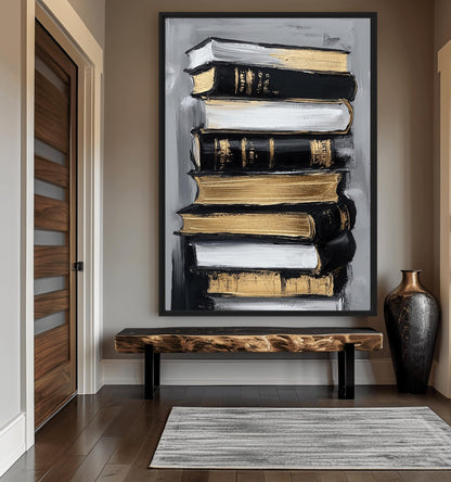 Stack of Books Modern Art Framed Canvas