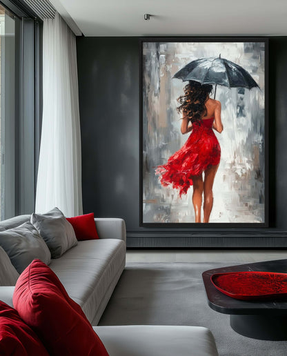 Woman With Umbrella Modern Art Framed Canvas - PaintFu