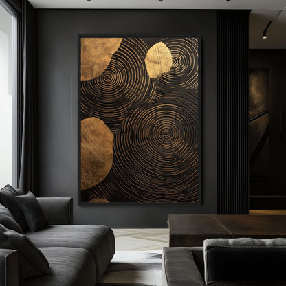 Spiral Black and Gold Modern Art Framed Canvas
