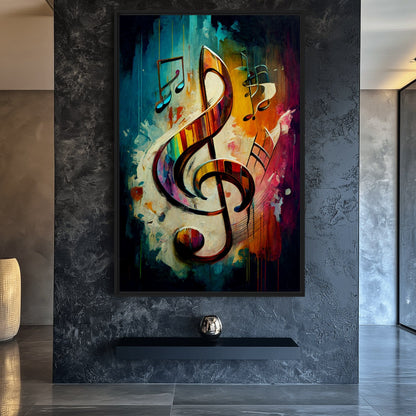 Music Note Abstract Art Framed Canvas