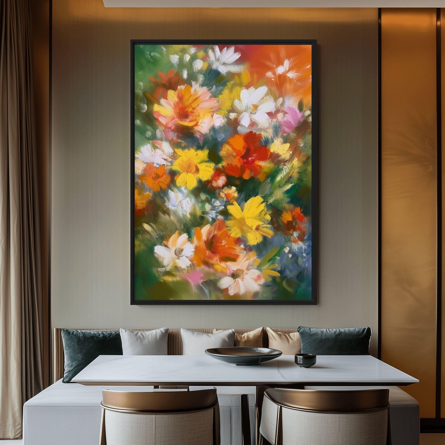 Colorful Floral Art Framed Canvas