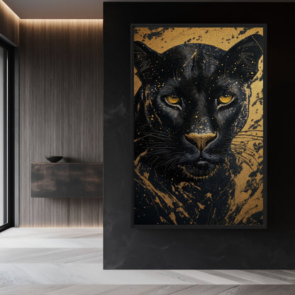 Black Panther In Gold Modern Art Canvas Print Detail | PaintFu