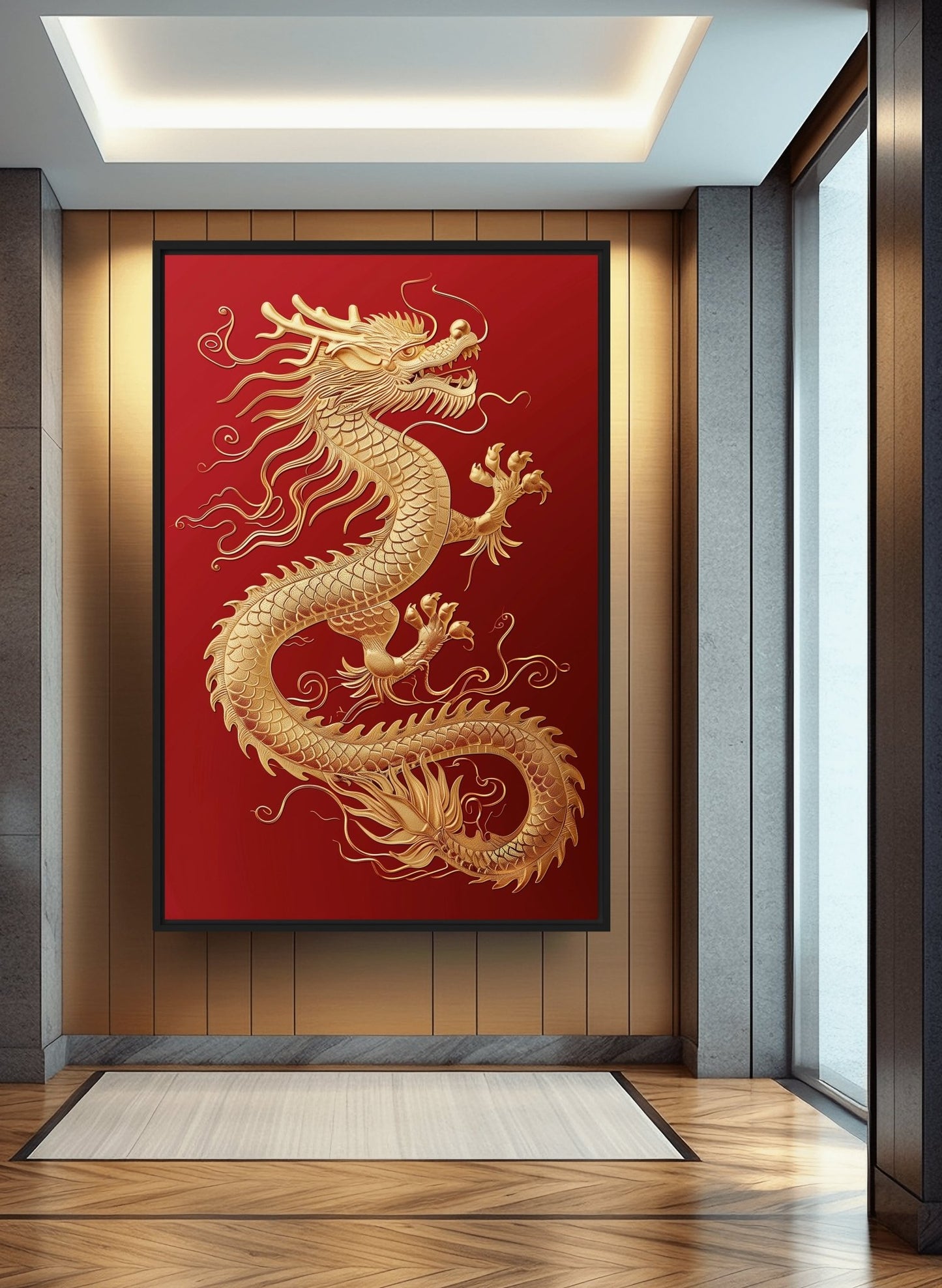 Golden Dragon Chinese Art Framed Canvas