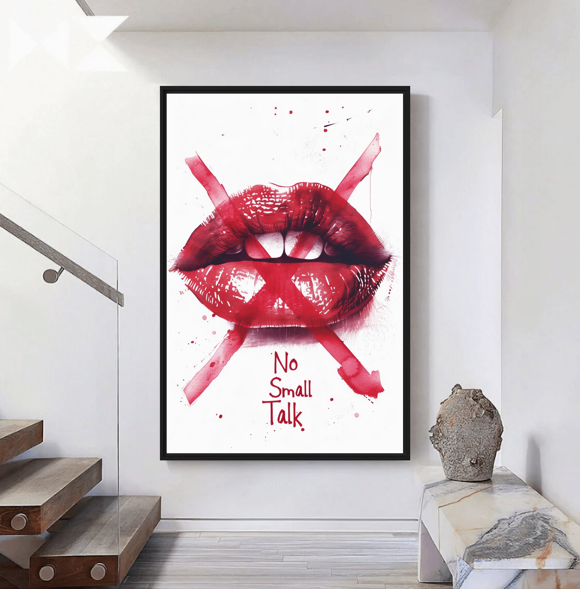 Lips "No Small Talk" Fashion Art Framed Canvas - PaintFu