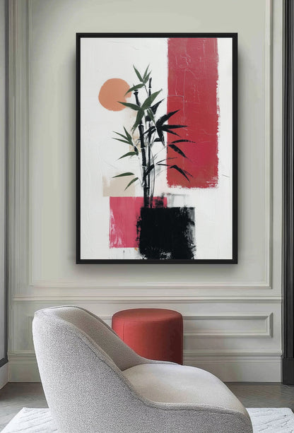 Bamboo Abstract Art Framed Canvas - PaintFu