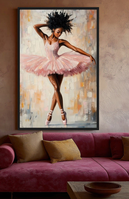 African American Ballerina Framed Canvas - PaintFu