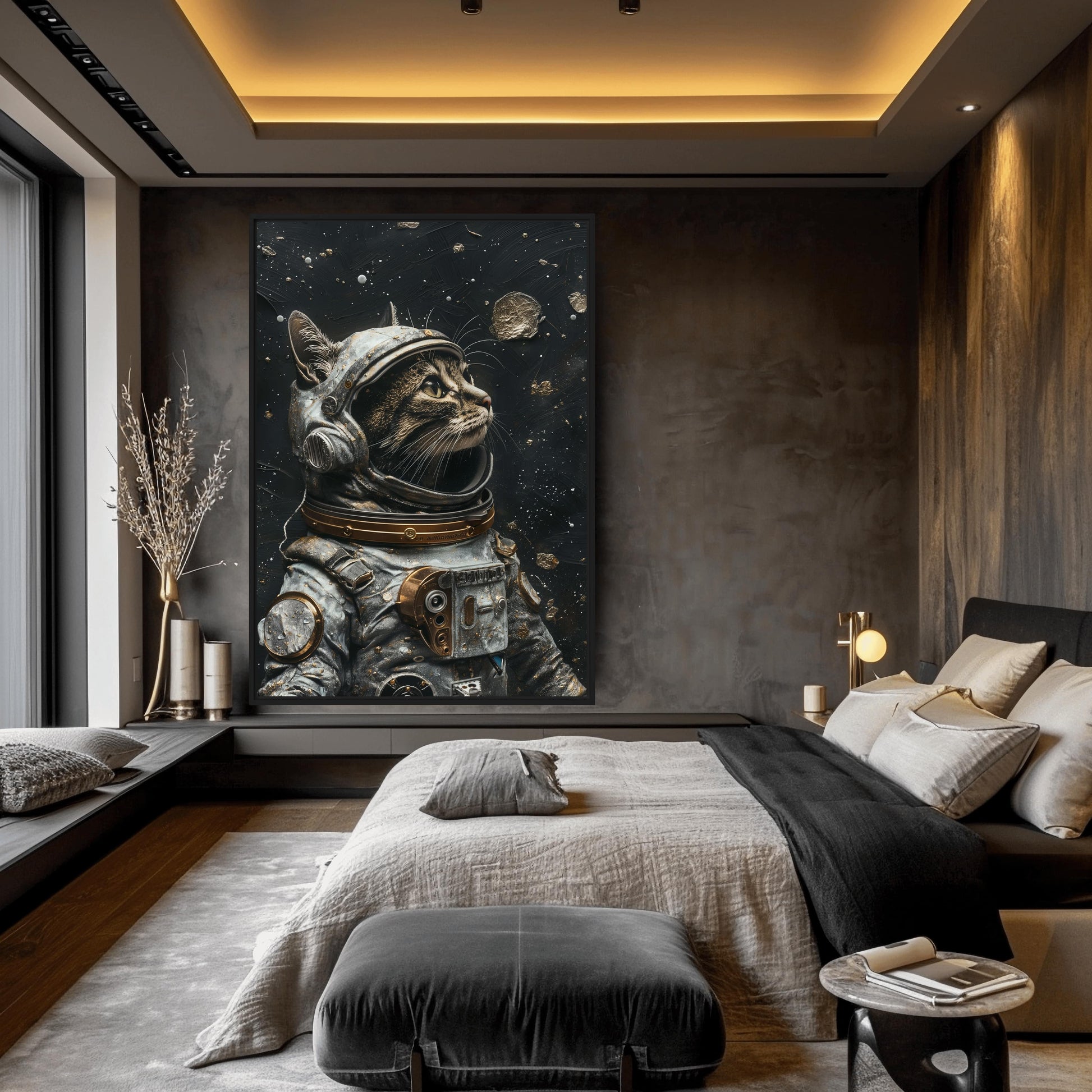 Astro Cat Space Art Framed Canvas - PaintFu