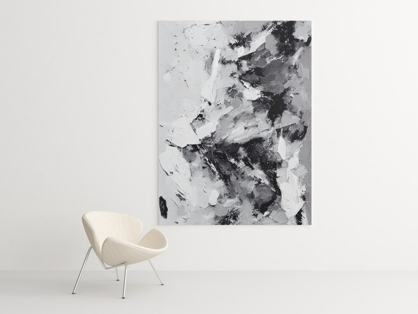 Grey White Black Modern Art Framed Canvas