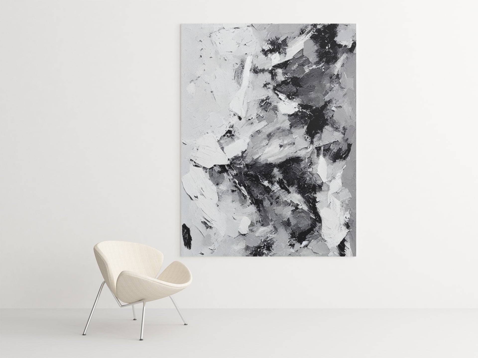Grey White Black Modern Art Framed Canvas