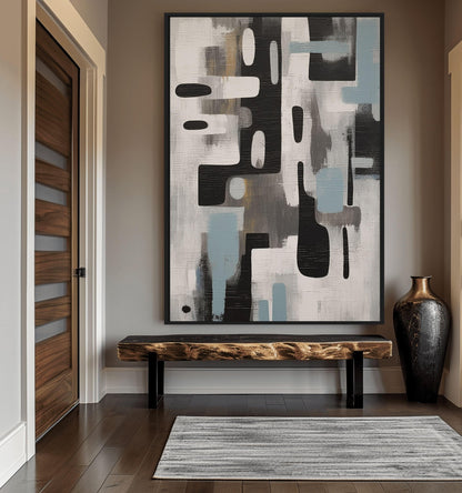 Grey Black Blue Modern Art Digital Print