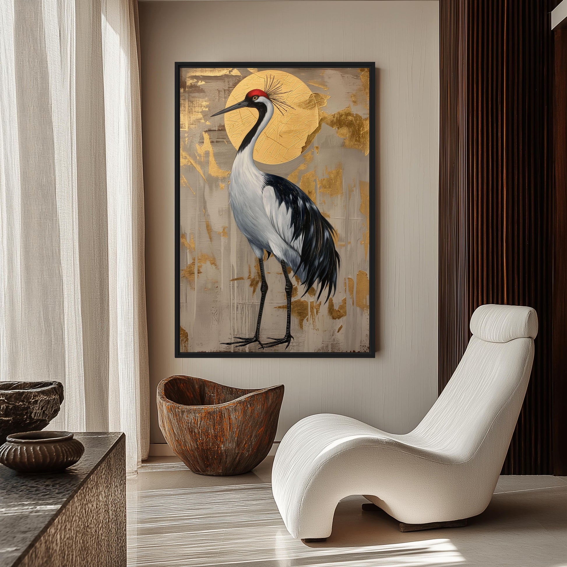 Crane Japanese Art Framed Canvas - PaintFu