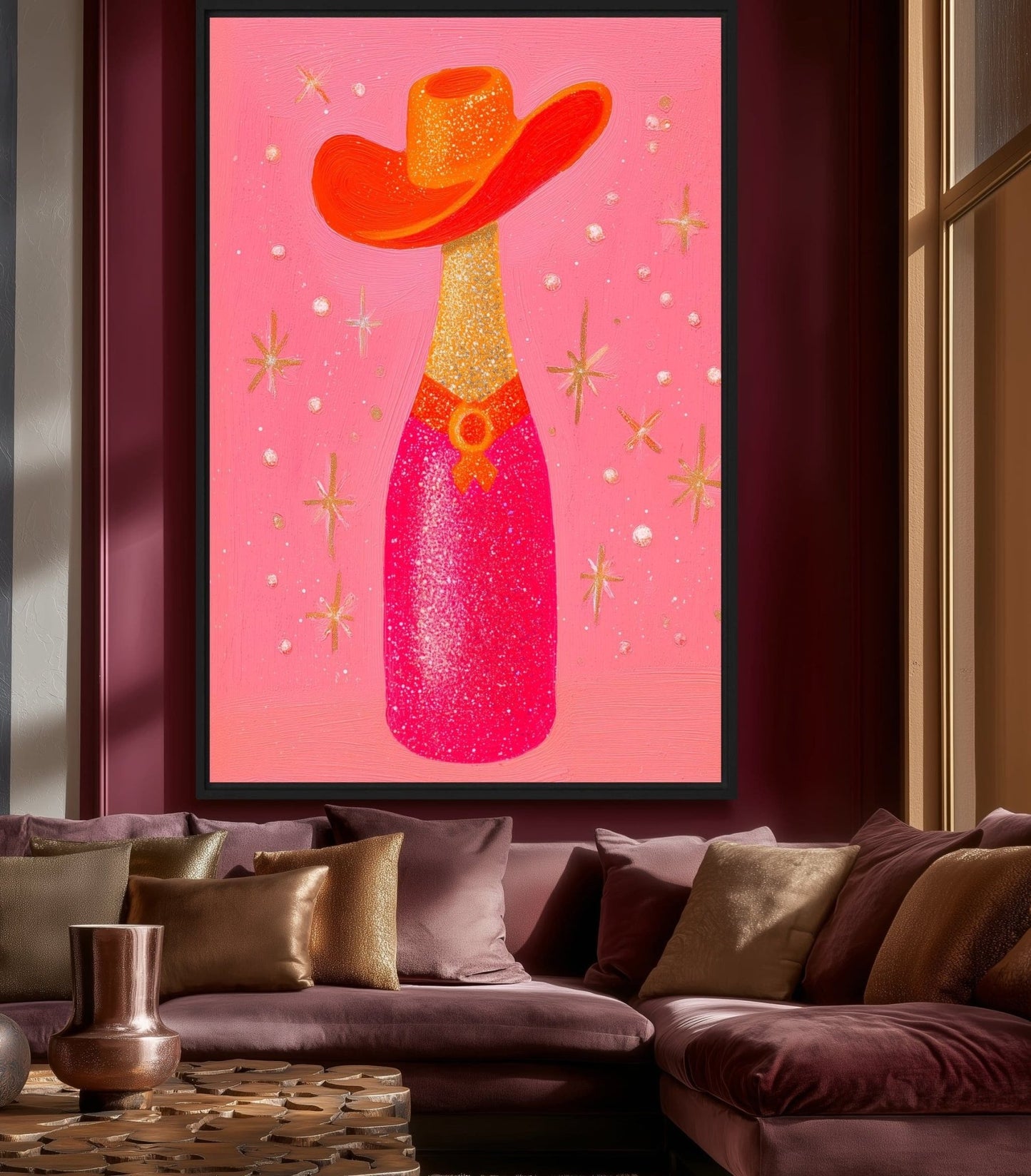 Glam Champagne Bottle Framed Canvas