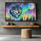 Northern Lights Wolf Wildlife Art Framed Canvas