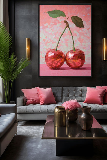 Cherry Disco Balls Framed Canvas