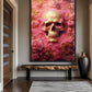 Skull In Pink Flowers Framed Canvas