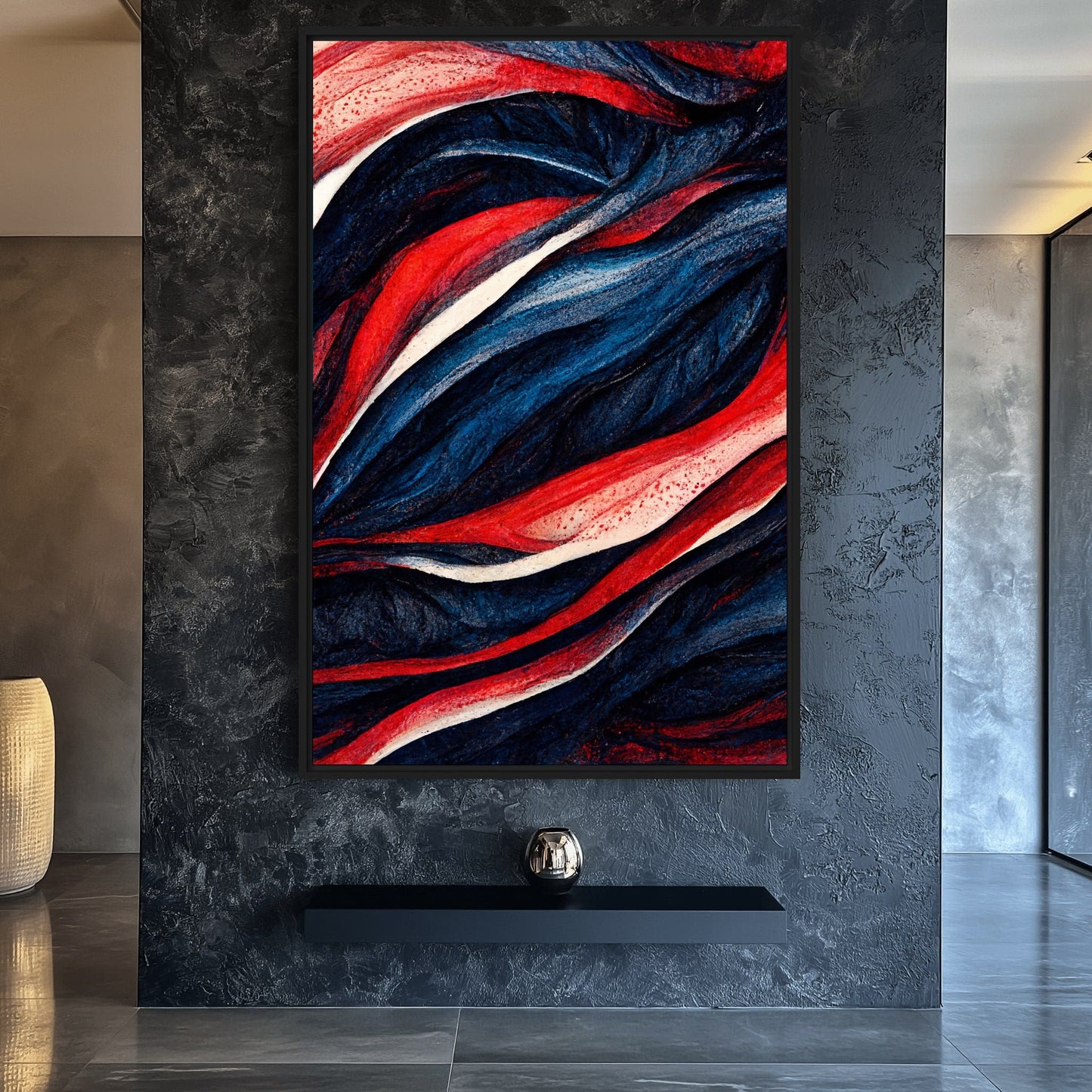 Navy Red Modern Art Framed Canvas
