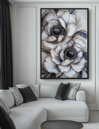 Luxury Neutral Floral Art Framed Canvas - PaintFu