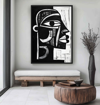 African Tribal Art Black White Canvas Print Detail | PaintFu