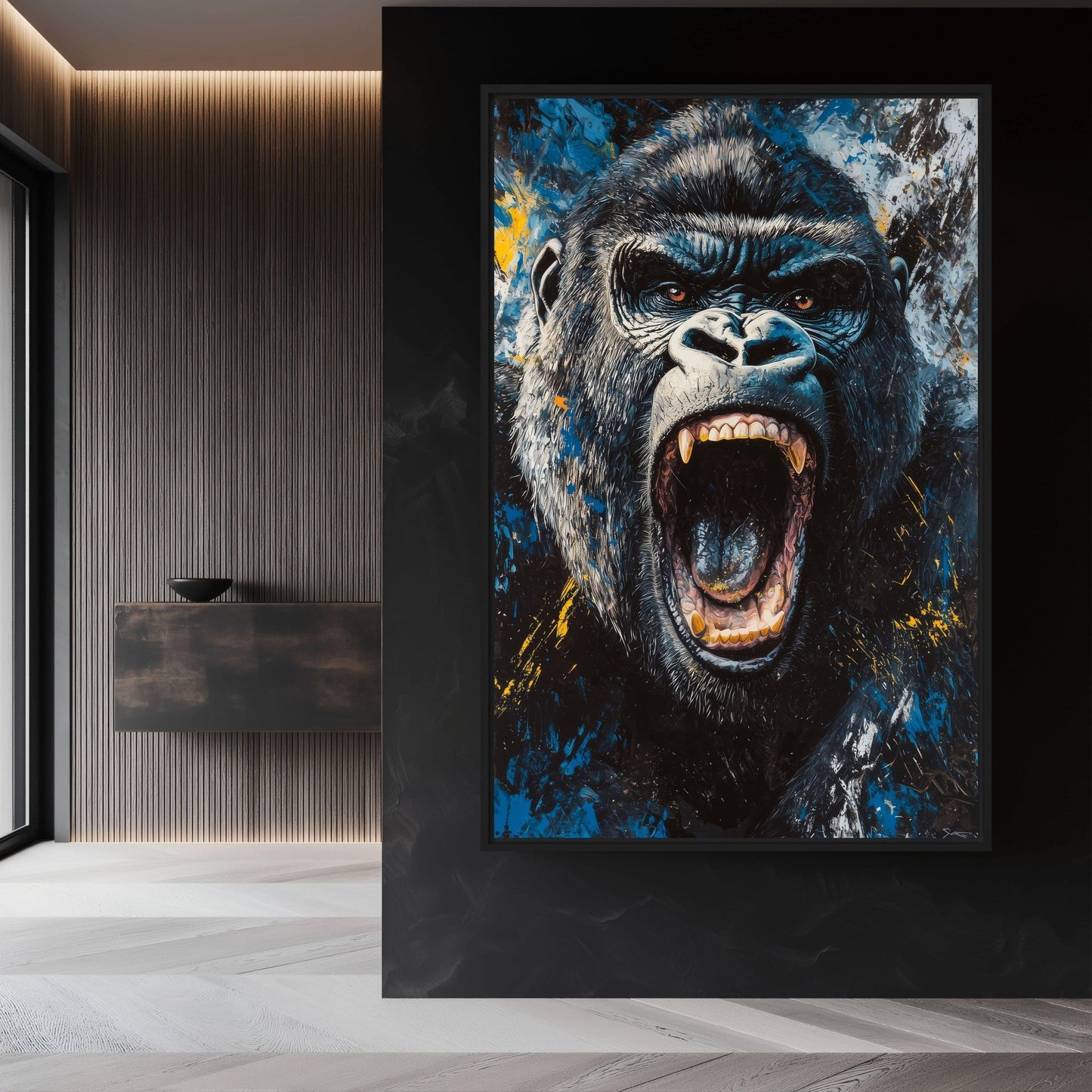 Roaring Gorilla Modern Art Framed Canvas