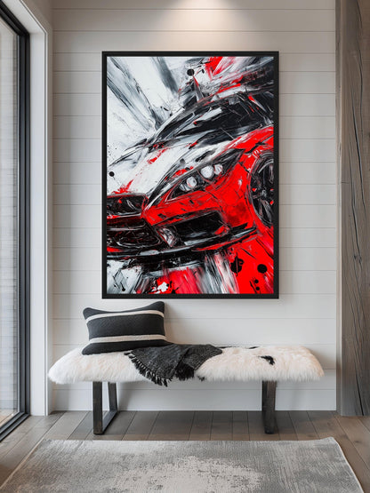 Red Sports Car Abstract Art Canvas Print Detail | PaintFu