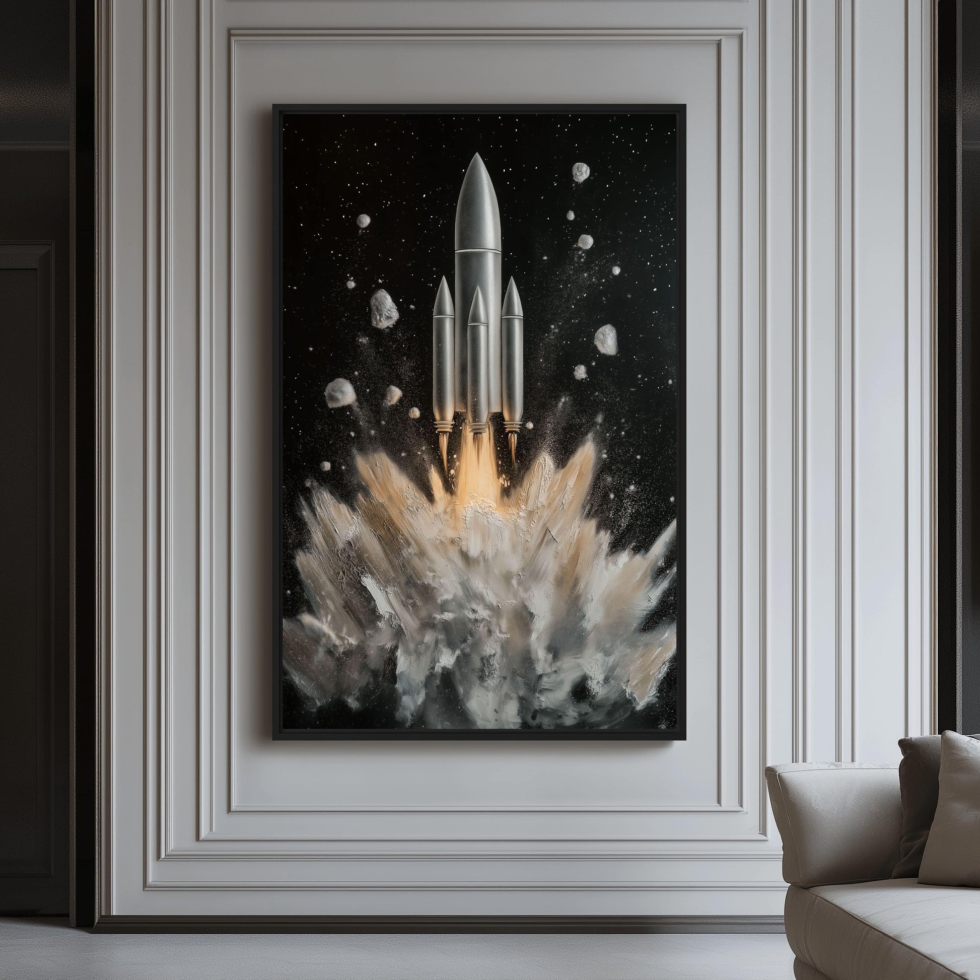 Rocket Take Off Space Art Framed Canvas - PaintFu