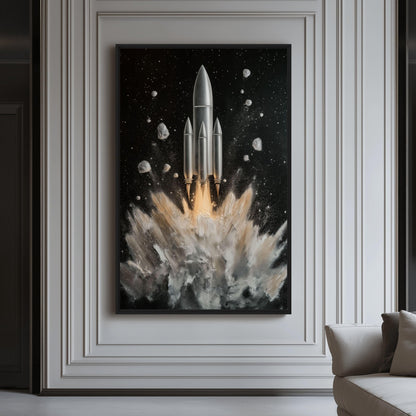 Rocket Take Off Space Art Framed Canvas