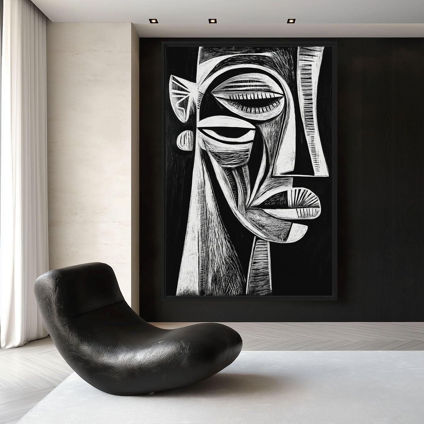 African Abstract Art Black & White Digital Print
