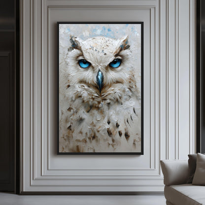 Blue Eyed White Owl Modern Art Framed Canvas