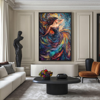Woman In A Colorful Feather Dress Modern Art Digital Print