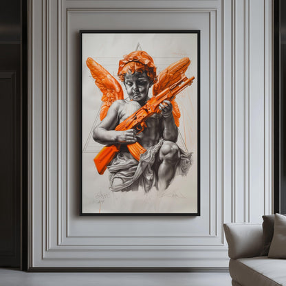 Angel Holding an AK47 Surreal Art Framed Canvas