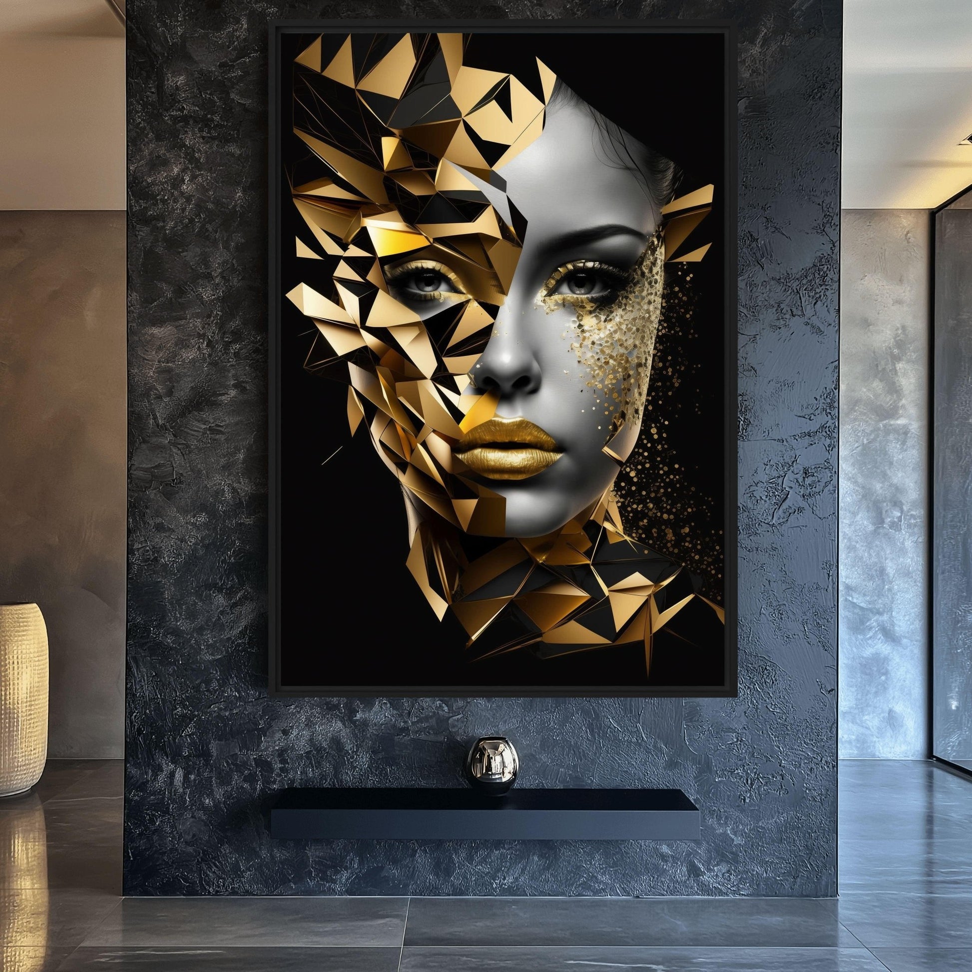 Woman Portrait Geometrical Art Framed Canvas