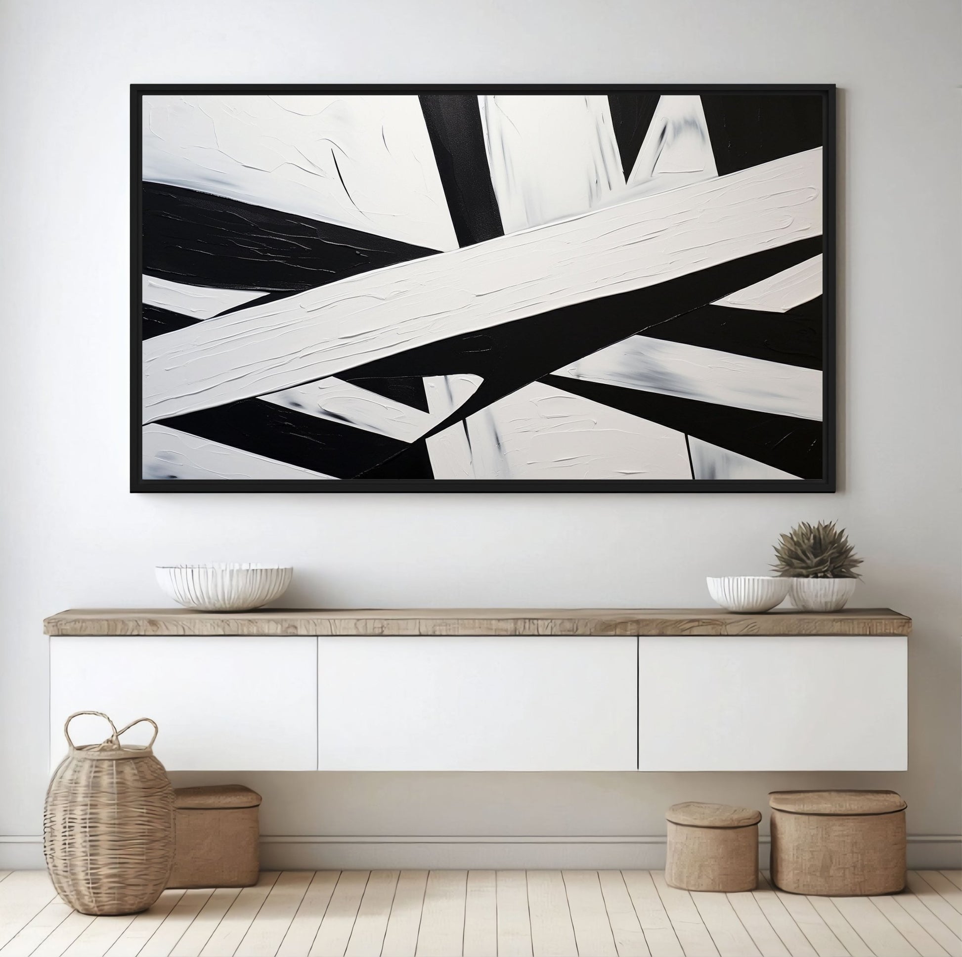 Black White Geometrical Art Framed Canvas