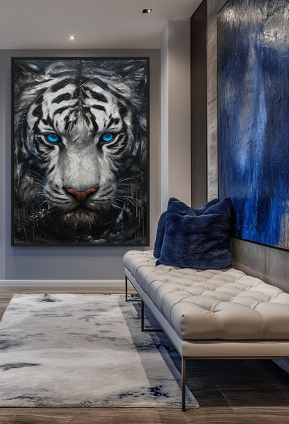 Blue Eyed Tiger Framed Canvas