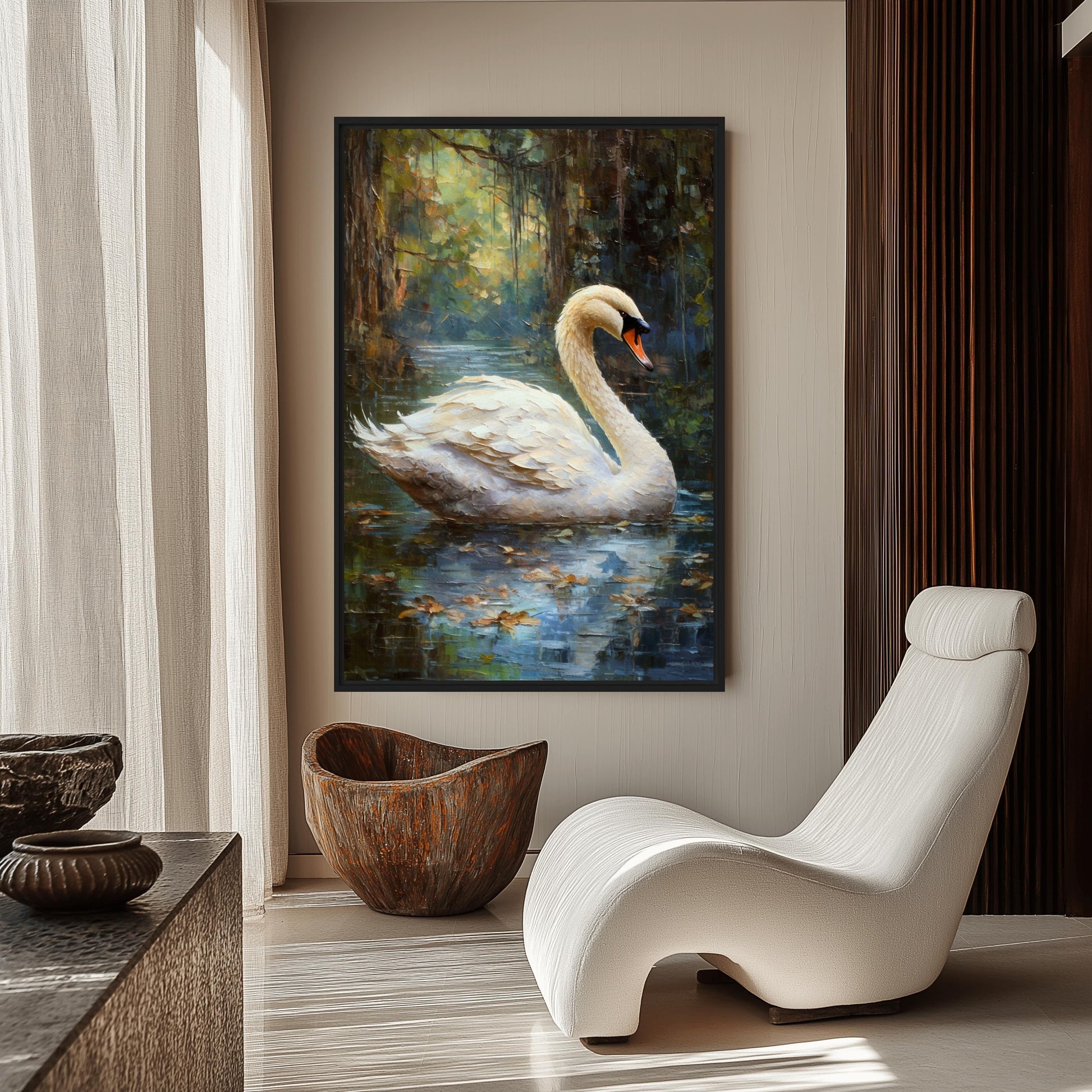 White Swan Fine Art Framed Canvas - PaintFu
