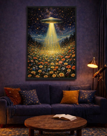 UFO Abduction Sci Fi Art Framed Canvas - PaintFu