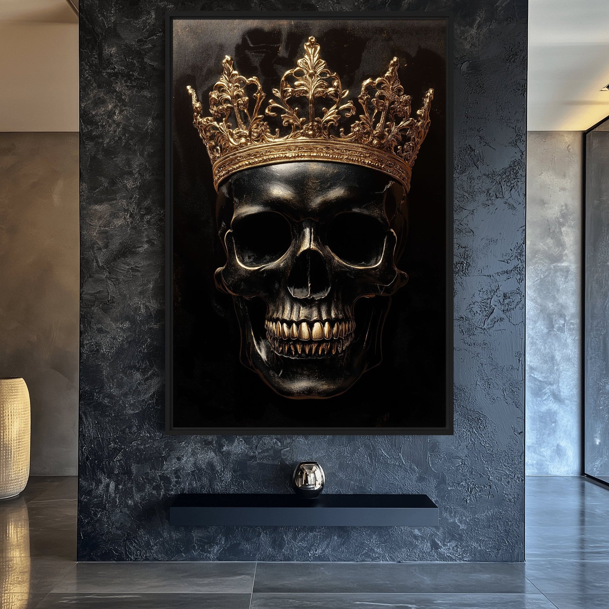 Skull with Golden Crown Gothic Art Framed Canvas