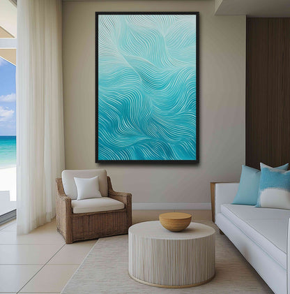 Abstract Teal Wave Framed Canvas - PaintFu