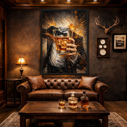 Whiskey Noir Framed Canvas - PaintFu