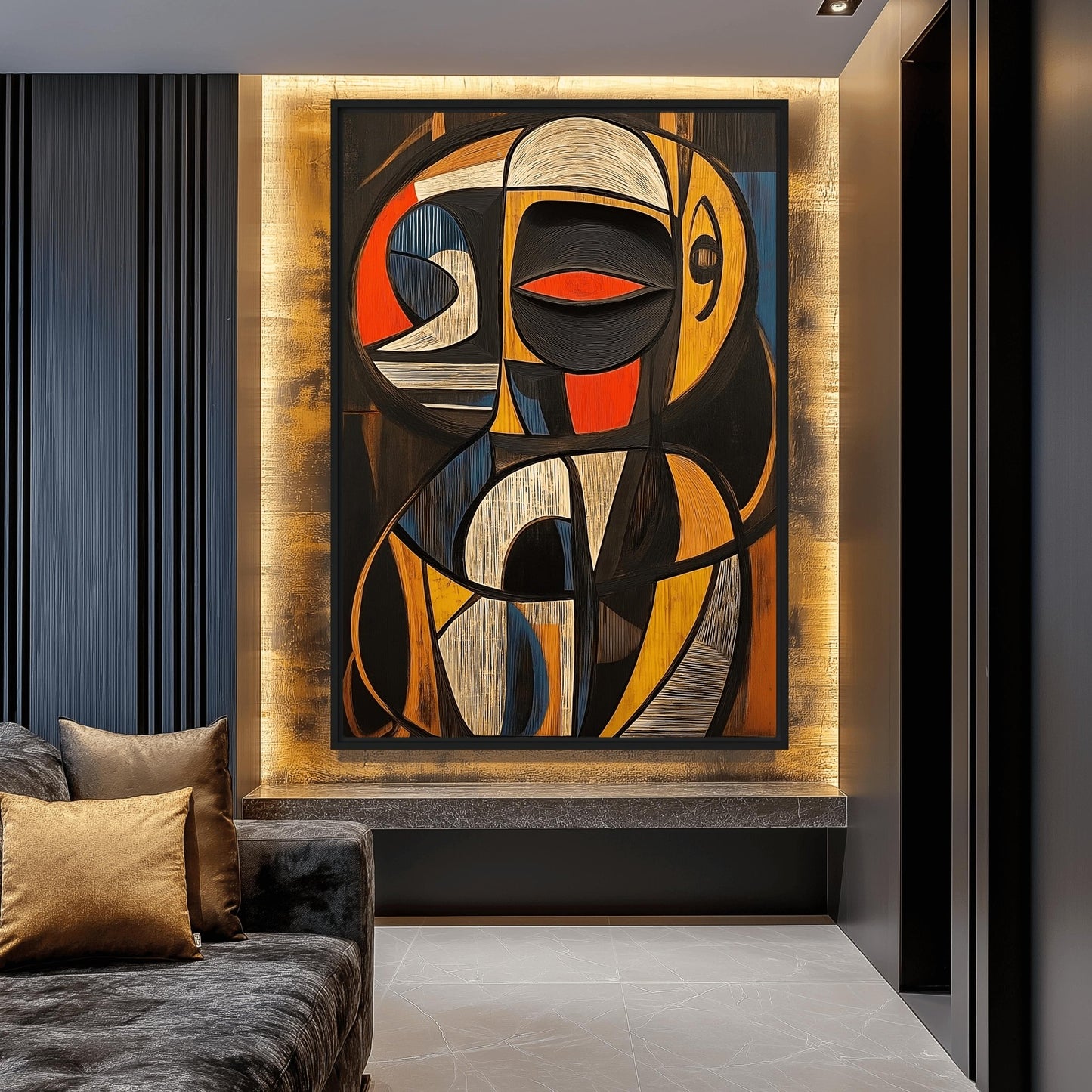 African Abstract Art Framed Canvas