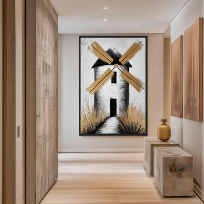 Windmill Landscape Art Framed Canvas - PaintFu