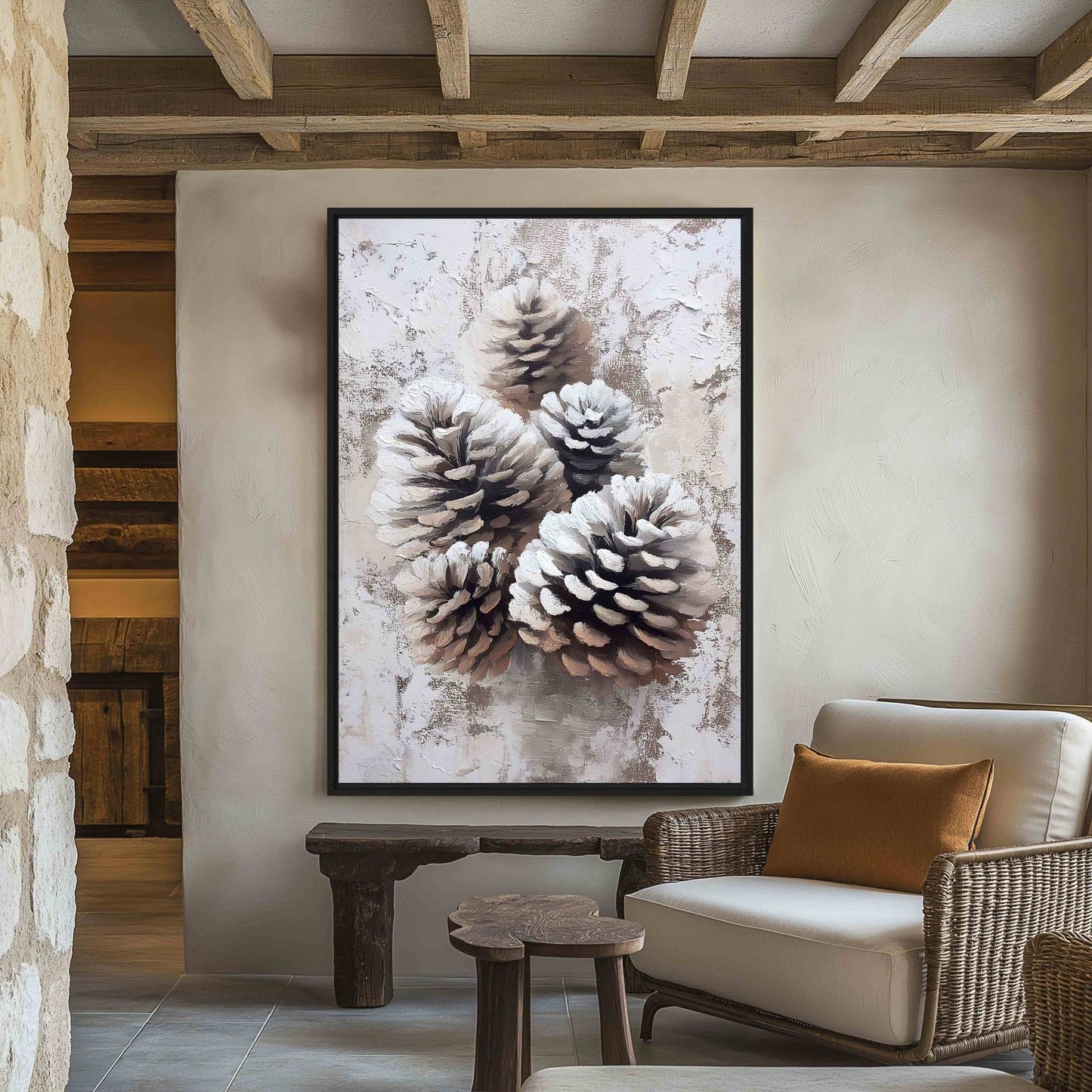 Pine Cones Winter Art Framed Canvas