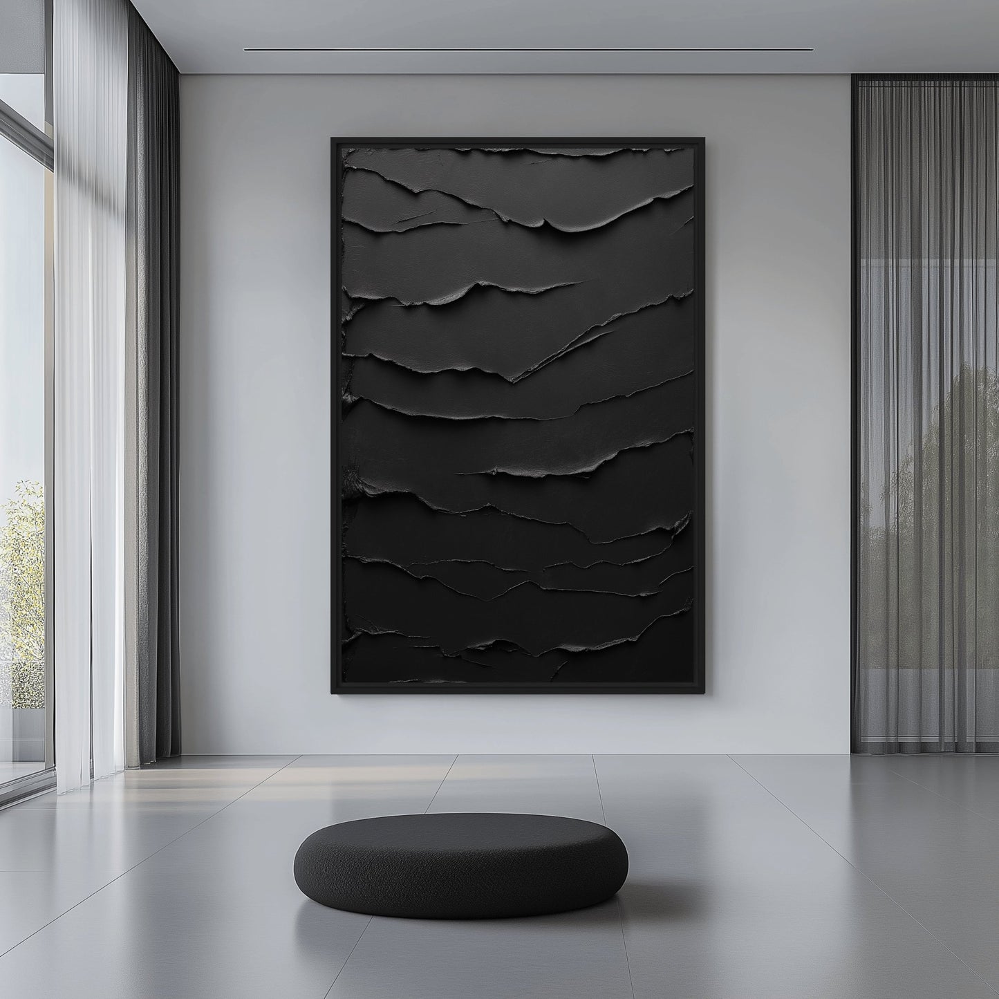 Black Minimalist Textured Art Framed Canvas