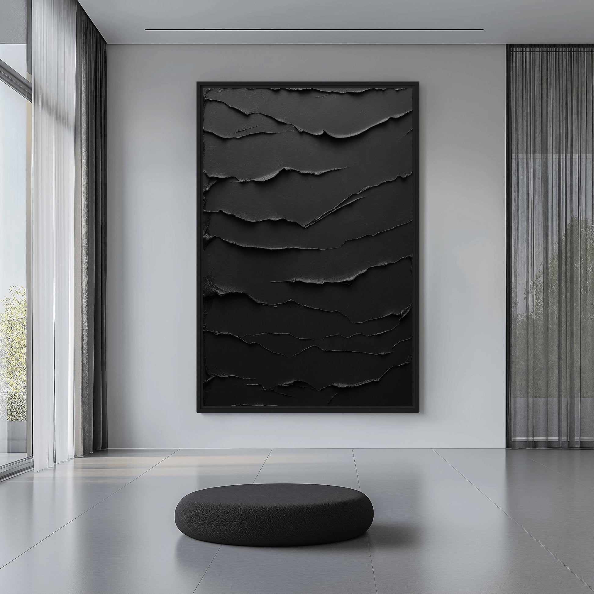 Black Minimalist Textured Art Framed Canvas